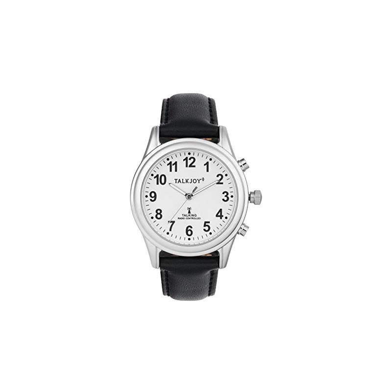 TalkJoy Men's Talking Watch Radio-Controlled Watch Leather Strap Silver Blind