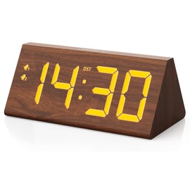 fomobest Wooden Digital Alarm Clock with Dual USB Charging Ports, DST, Dimmable, Snooze, Modern Large Time Display LED Clock for Kids Bedrooms, Living Room, Desk, Table, Bedside, Nightstand (Brown)
