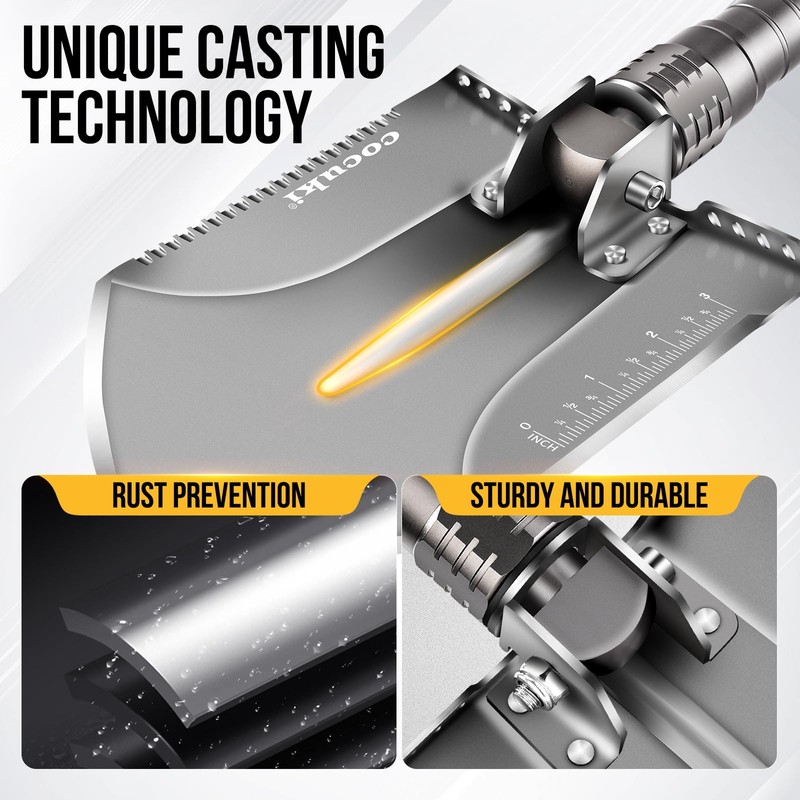CoCuKi Outdoor Folding Camping Shovel Multitool Gear with High-Carbon Steel