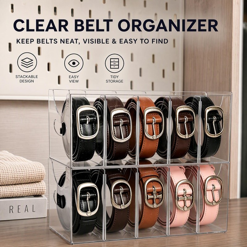 Belt Organizer 2 Pack Clear Acrylic Belt Holder for Closet