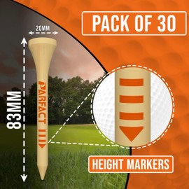 ParFact Golf Tees Bamboo 120pcs – Wooden Golf Tees 83mm | Biodegradable Golf Tees Wooden with Height Markings & Covered Top | Wooden Tees Golf for Beginners & Pros | Durable Wooden Tees (Natural)