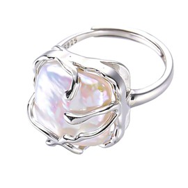 Kinretixia® Irregular Pearl Women's Silver Ring Grace Baroque Pearl Ring 925 Sterling Silver Fashion Statement Ring Suitable for Anniversary