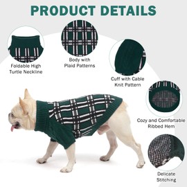SCENEREAL Small Dog Pullover Sweater, Cold Weather Cable Knitwear, Classic Plaid Turtleneck Thick Warm Dog Clothes for Chihuahua, Bulldog, Dachshund, Pug, S Medium Dogs
