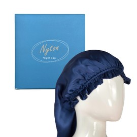 [23 Years Model] Nightcap for Long Hair, 100% Silk, 19 Momme, Newest 3D Structure, No-Slip Nightcap Tube Shape (Navy)