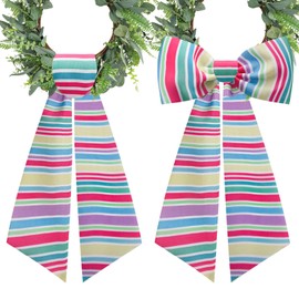 2 Pcs Easter Wreath Sash for Front Door Pastel Stripe Wreath Sash for Spring Yard Porch Boxwood Wreath Garland Decor