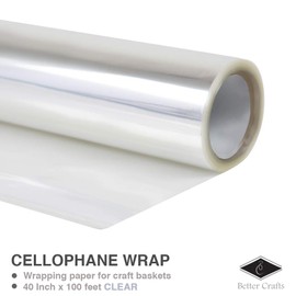 Cellophane Wrap (Clear, 40" x 100') Clear Mylar Sheet Cellophane Roll Great Wrapping Paper for Craft Basket