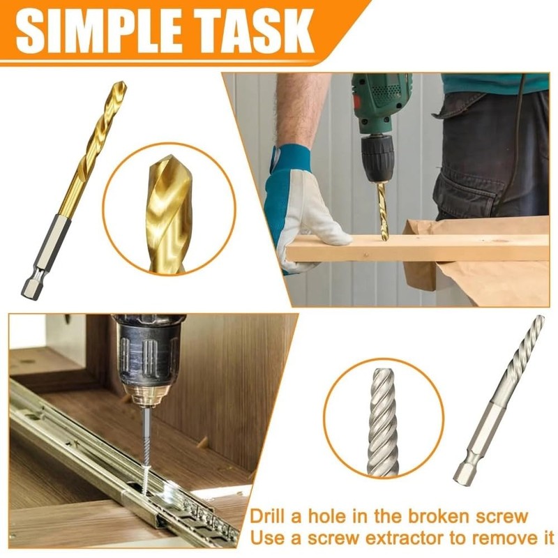 11PCS Broken Screw Extractor Set, Left Hand Drill Bit Set,Easy