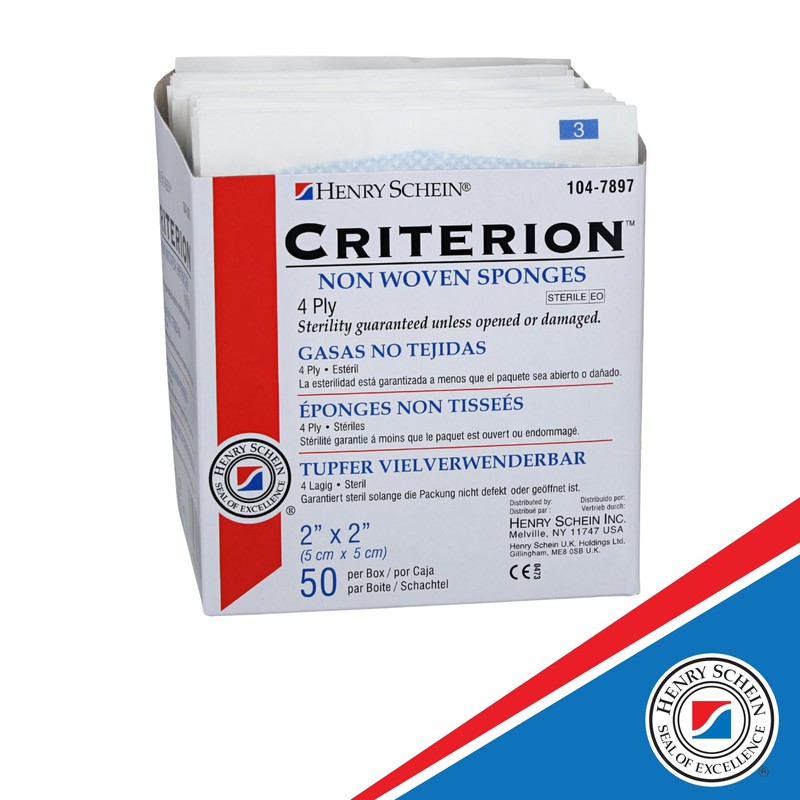 Henry Schein Criterion 2x2” Non-Woven Sponge- Rayon/Polyester Blend, 4-Ply, Sterile-