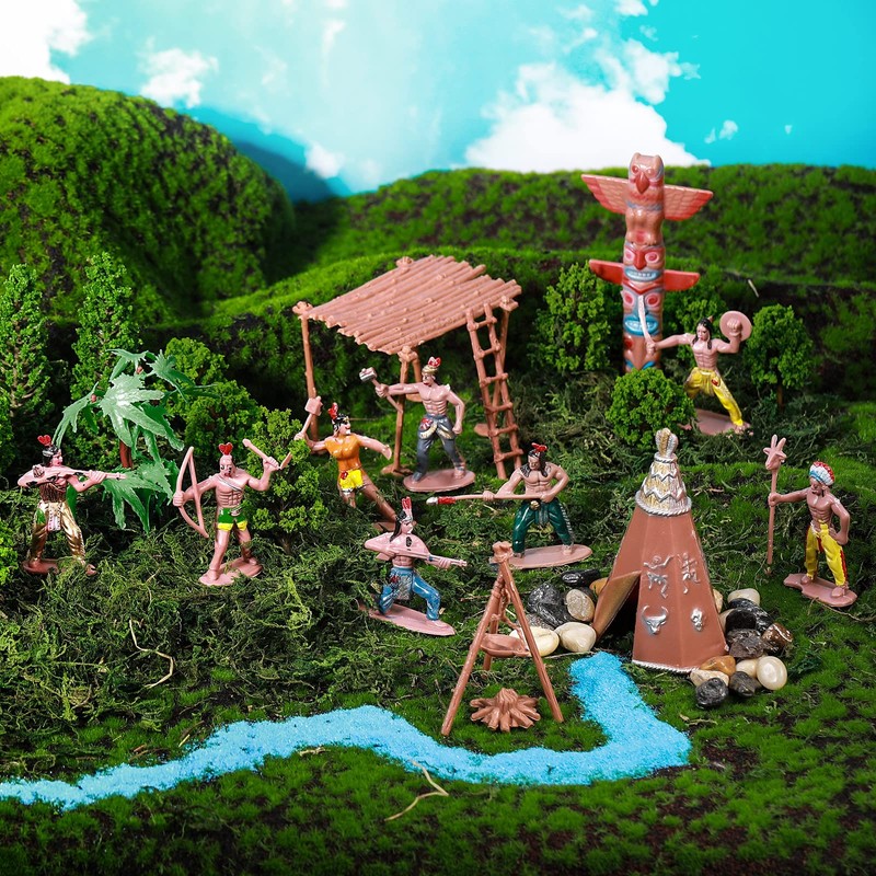 Canlierr 32 Pcs Native American Indians Figures Toys Set, Action