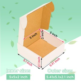 50 pack Small Shipping Box,5x5x2'',Corrugated Mailer,YUNSY-BOX Cardboard Box, White,for Small Business