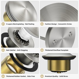 Sogmeter - Kit de drenaje de tina de níquel cepillado con captador de pelo, repuesto de desagüe de tina de punta de hongos de latón premium y placa frontal de desbordamiento de 2 agujeros, tapón de