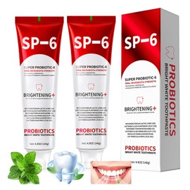 SP-6 Probiotics Whitening Toothpaste, with 6 Probiotics Enhanced Formula Brightening Toothpastes for Teeth Whitening and Gum Health, Fluoride-Free, Fresh Breath with Mint Flavor (2 PCS)