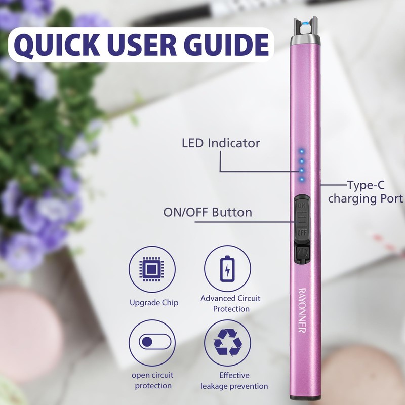 Electric Candle Lighter, Windproof Flameless USB Rechargeable Plasma Arc Lighter