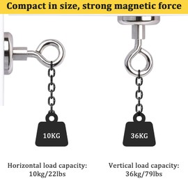 MIN CI 8 Pack Magnetic Hooks, Neodymium Magnets Hooks Pull Force 80lbs(36kg) Extra Strong Magnets 32mm, Magnet with Eye, Round Magnetic Hooks For Cruise Cabins, Magnet with Hook, Magnetic Holder