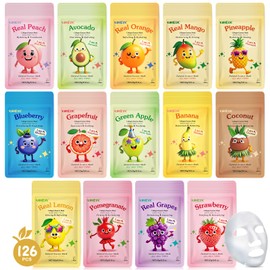 126 Pack Sheet Hydrating Face Masks Skincare for Women, Bulk Fruit Face Mask Skin Care for Kids, Facial Masks Set for All Skin Types, Christmas Birthday Gifts, Spa Party Supplies for Girls Teens