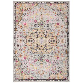 Safavieh Madison Collection MAD447G Boho Chic Medallion Distressed Area Rug, 9' x 12', Grey / Gold