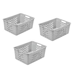 BranQ Home essential Universal, multifunctional storage basket in cotton design, BPA-free plastic, set of 3, sizes M - 6 litres, light grey