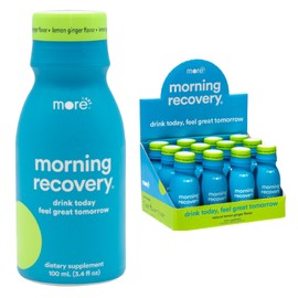 More Labs Morning Recovery Electrolyte, Milk Thistle Drink Proprietary Formulation to Hydrate While Drinking for Morning Recovery, Highly Soluble Liquid DHM, Lemon Ginger, Pack of 12