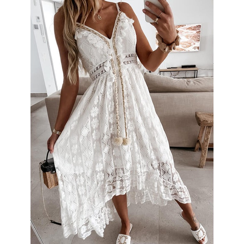 CUPSHE Women's Summer Dresses Sleeveless Lace Casual Tassel Beach Spaghetti