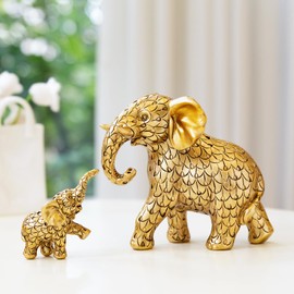 Estatua clásico de elefante dorado. Figuritas de elefante inspiradoras de buena suerte, salud. Regalos únicos de elefante para mujeres, mamás. Elefante decoración del hogar para sala de estar,