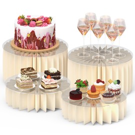 VANITURE 4 PCS Buffet Risers, Foldable Food Risers for Buffet Table, Cylinder Display Stands for Party, White Cake Cupcake Stands for Food Display, Catering Supplies
