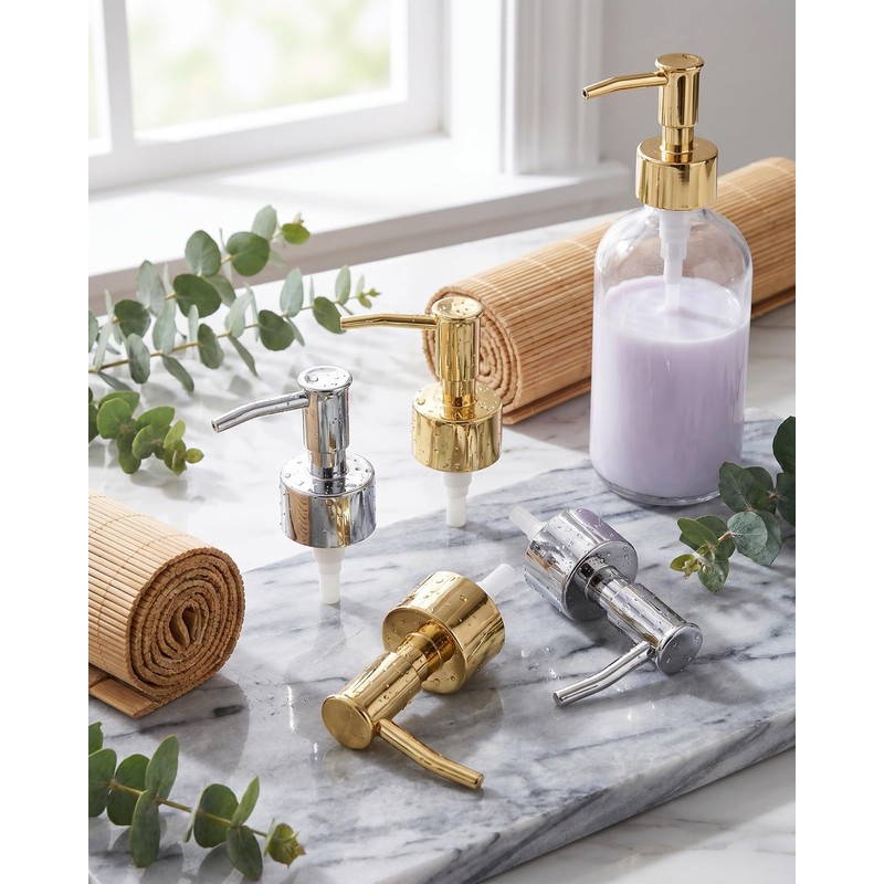 4-Pack ABS Plated Lotion Dispenser Pump Heads, Gold, 28/400 Neck