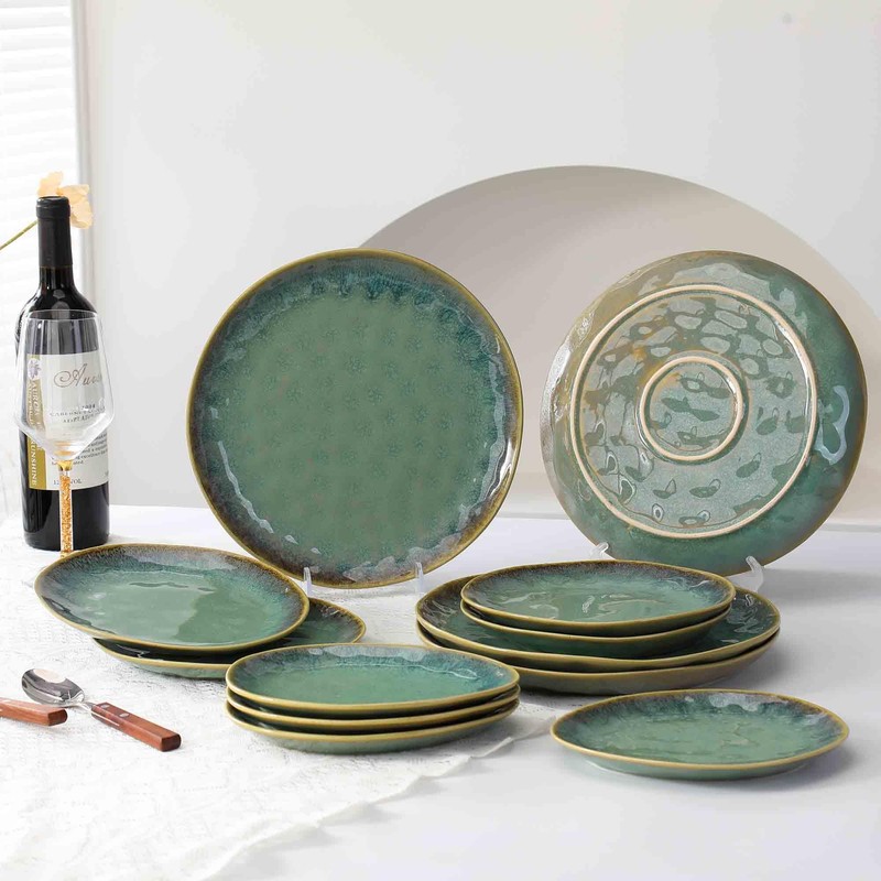 Henten Home Ceramic Dinner Plate Set, 11 Inch Porcelain Pizza,