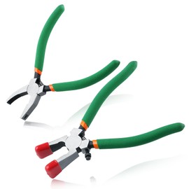 LEONTOOL 2 Pcs Glass Running Pliers and Grozer Pliers for Glass Cutting Key Fob Pliers with Rubber Tips Glass Cutting Pliers Glass Cutting Tool Kit for Key Fob Hardware Install and Stained Glass Work