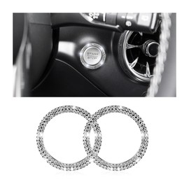 XINLIYA Crystal Double Rhinestone Car Engine Start Stop Decoration Ring, 2 PCS Push to Start Button Sticker, Car Interior Accessories for Women, Bling Key Ignition Starter Knob Ring Decals（White）