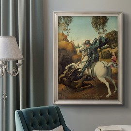 Renditions Gallery Canvas Wall Prints Silver Framed Home Paintings Saint George Hunting Valiant Dragon Abstract Modern Artwork for Bedroom Dining Living Room Office Home Kitchen Decor - 29"X41"