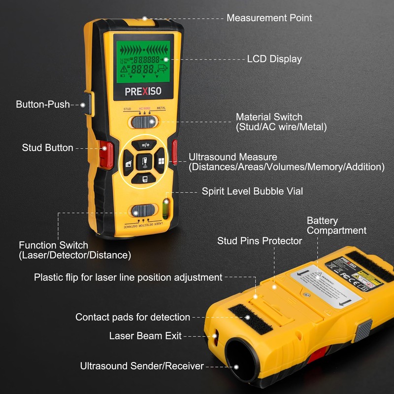PREXISO 5-in-1 Stud Finder with Laser Level, Electronic Stud Sensor