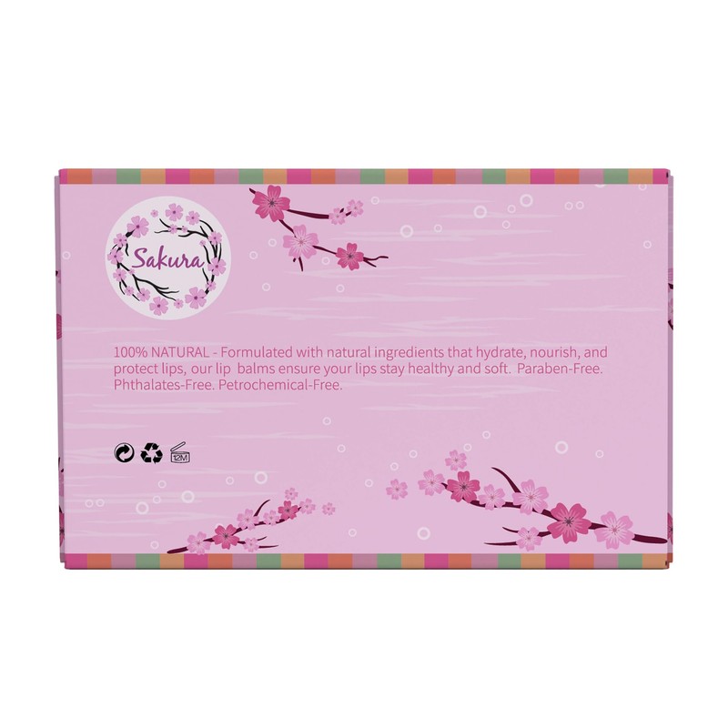 Sakura Organic Lip Balm Set, 100% Natural, 6 Flavours -