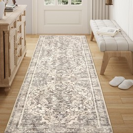 Topllen Runner Rug - 2'6" x8'Boho Washable Kitchen Rug, Non-Slip Soft Low Pile Rugs Indoor for Hallway Hall Living Room Bedroom Sunroom, Vintage Throw Stair Carpet Stain Resistance (Black, 2.5x8ft)