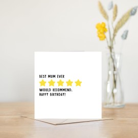 Manta Makes Mum Birthday Card From Daughter or Son, Birthday Card Mum, Birthday Cards for Mum, Happy Birthday Mum Card, 15cm by 15cm square blank with kraft envelope (5 Star Mum)