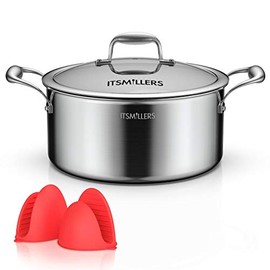 7 Qt Tri-ply Stainless Steel Stock Pot with Lid, Scratch Resistant Induction Cooking Pot with Silicone Oven Mitts,Oven Safe & Dishwasher Safe