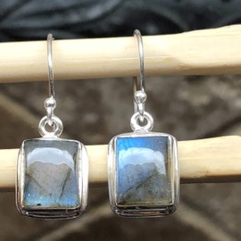 Natural Blue Labradorite, Blue Topaz 925 Solid Sterling Silver Earrings 16mm