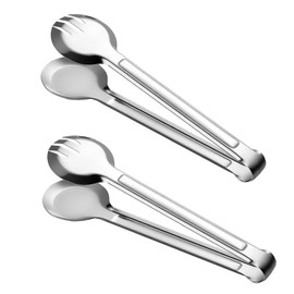 2 Fork Spoon Tongs, Stainless Steel Salad Tongs, Stainless Steel Food Serving Tongs, Stainless Steel Serving Tongs, Stainless Steel Fork Spoon, for Party Kitchen Bar Cafe Restaurant