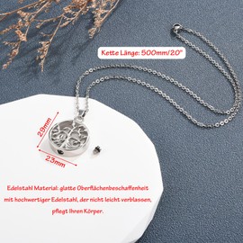JSDDE Tree of Life Necklace Tree of Life Urn Pendant Necklace for Ashes Memorial Chain with Funnel Filling Kit Charms Pendant for Ash/Hair/Oil Memorial Memory Jewellery for Men and Women, Stainless