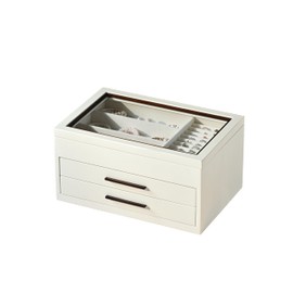 Arlo Belle Jewelry Box for Women, Jewelry Storage Organizer with Glass Lid, 3-Layer Jewelry Organizer, 2 Drawers, Modern Style for Earring, Ring, Necklace, Bracelets