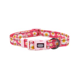 Olahibi Floral Pattern Dog Collar, Pretty Daisy Print, Durable Nylon with Reflective Stripes, Adjustable Length, for Large Dogs.(Large, Pink Daisy)