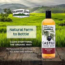 Vermont Castile Soap Patchouli Rose, Gentle Liquid Soap for Sensitive Skin & Natural Body Wash, Organic Hair Shampoo for Oily Hair, Aloe Castile Soap for Men & Women - 16 Oz