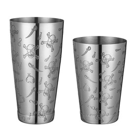 Stainless Steel Boston Shaker with Etched Pattern Weighted Shaking Tin Set (Skull)
