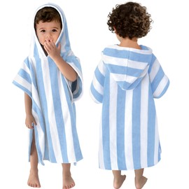 Toddler Poncho Towels with Hood, Oversized (2-4Years,22"X22") Made from 100% Soft Cotton,Absorbent Hooded Towels for Baby Boys,Perfect for Pool | Swimming | Bath | Beach,Light Blue Stripe