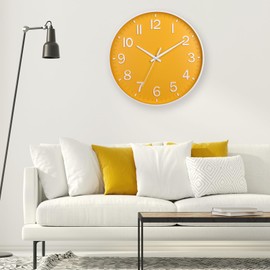 HZDHCLH Wall Clock 12 Inch Silent Non Ticking Clock for Living Room Bedroom Kitchen Office (orange color)