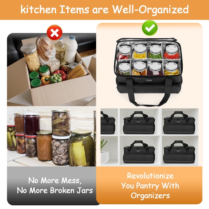 Trunab Mason Jar Storage Bag Insulated 8 Canning Organizer, with