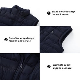 VtuAOL Men's Puffer Vest Outdoor Quilted Vest Warm Padded Outerwear Vest for Travel Hiking Dark Blue US L