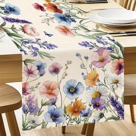 ANATTASOUL Table Runner Wildflowers and Butterflies 13"x72" Table Decorations, Durable Summer Dining Decor for Home Kitchen Party Room
