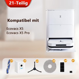iRobacc iRobacc 21 St1ck Zubeh?rset f1r ECOVACS DEEBOT X5 Pro,X5 Omni Saugroboter,1 Rollenb1rste 4 Seitenb1rsten 5 Staubbeutel 4 Aktivkohle HEPA-Filter 6 Wischt1cher 1 Reinigungsb1rste