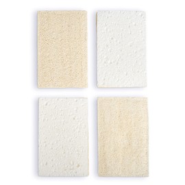 4 Pack LuffaLu Body Pro Sponge Loofah and Cellulose Fusion - Exfoliating 2 Sided Coarse and Soft Spongy Cellulose + All-Natural Disposable Body Wash Lathering eco-Friendly Tools (OG- Original Gourd)