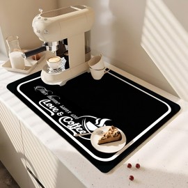 PtRug Coffee Bar Mat Rubber Dish Drying Mat For Kitchen Counter Coffee Mat for Home Bar Gift Kitchen Mat Coffee Bar Accessories Decorative Coffee Shop Chocolate Dish Drying Pad 18"" X 24"", Black-4
